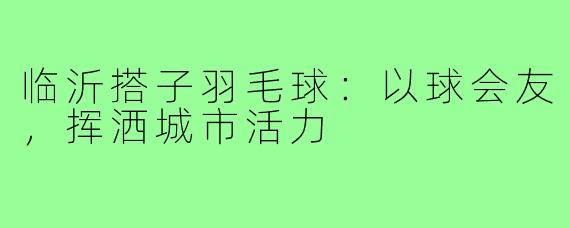 临沂搭子羽毛球：以球会友，挥洒城市活力