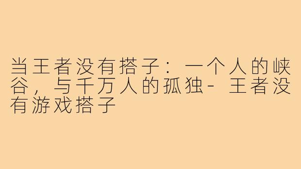 当王者没有搭子:一个人的峡谷,与千万人的孤独-王者没有游戏搭子