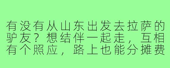 有没有从山东出发去拉萨的驴友？想结伴一起走，互相有个照应，路上也能分摊费用，时间大概在8-9月，有同行的朋友吗？