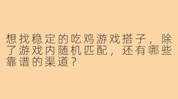 想找稳定的吃鸡游戏搭子,除了游戏内随机匹配,还有哪些靠谱的渠道?