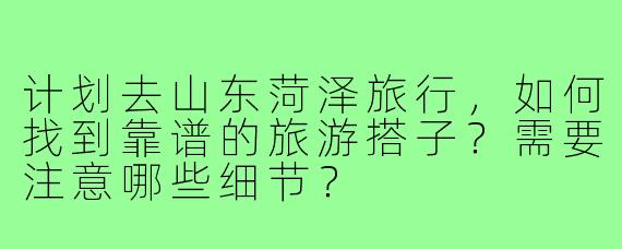 计划去山东菏泽旅行，如何找到靠谱的旅游搭子？需要注意哪些细节？