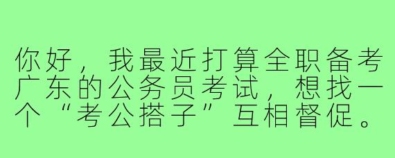 你好，我最近打算全职备考广东的公务员考试，想找一个“考公搭子”互相督促。请问我们应该如何互相帮助，才能提高学习效率呢？