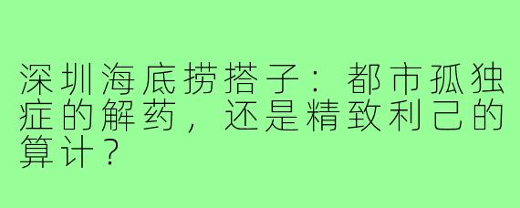 深圳海底捞搭子:都市孤独症的解药,还是精致利己的算计?