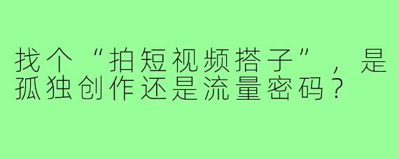 找个“拍短视频搭子”，是孤独创作还是流量密码？