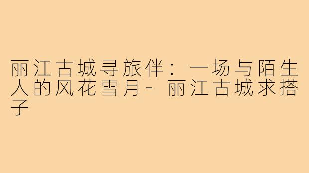 丽江古城寻旅伴：一场与陌生人的风花雪月-丽江古城求搭子