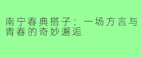 南宁春典搭子：一场方言与青春的奇妙邂逅