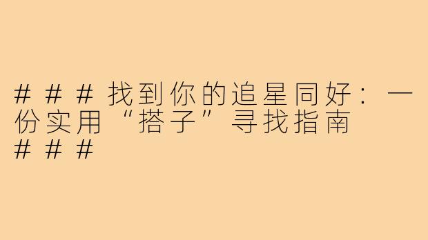 ###找到你的追星同好：一份实用“搭子”寻找指南

###