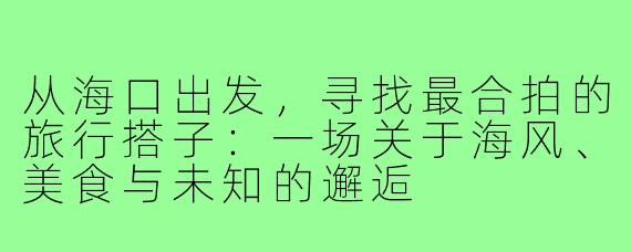 从海口出发，寻找最合拍的旅行搭子：一场关于海风、美食与未知的邂逅