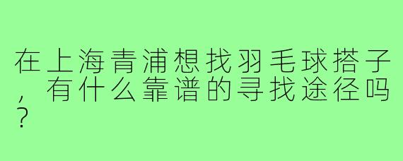 在上海青浦想找羽毛球搭子,有什么靠谱的寻找途径吗?
