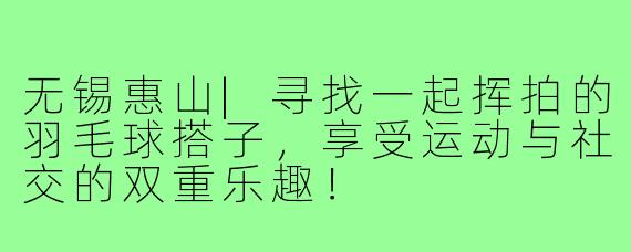 无锡惠山|寻找一起挥拍的羽毛球搭子,享受运动与社交的双重乐趣!