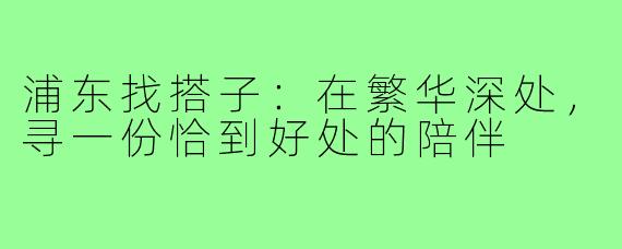 浦东找搭子:在繁华深处,寻一份恰到好处的陪伴