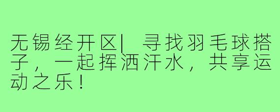 无锡经开区|寻找羽毛球搭子,一起挥洒汗水,共享运动之乐!