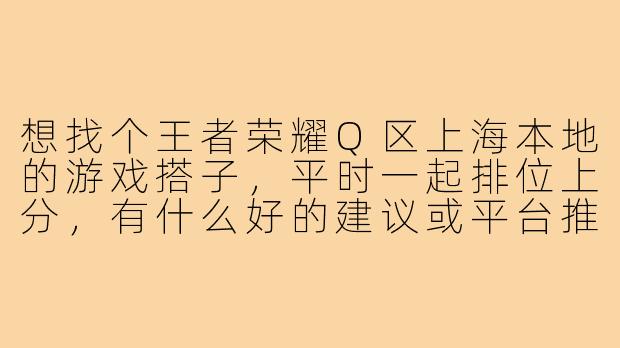 想找个王者荣耀Q区上海本地的游戏搭子,平时一起排位上分,有什么好的建议或平台推荐吗?-王者搭子q区上海