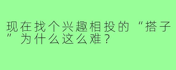 现在找个兴趣相投的“搭子”为什么这么难?