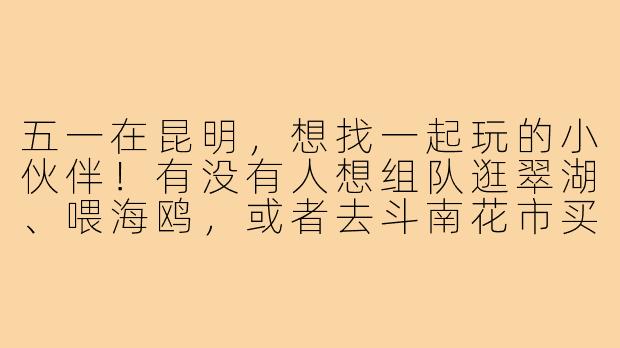 五一在昆明,想找一起玩的小伙伴!有没有人想组队逛翠湖、喂海鸥,或者去斗南花市买花?可以一起拍照、吃菌子火锅~时间灵活,求捡走!-昆明五一找搭子