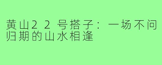 黄山22号搭子：一场不问归期的山水相逢