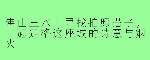 佛山三水｜寻找拍照搭子，一起定格这座城的诗意与烟火