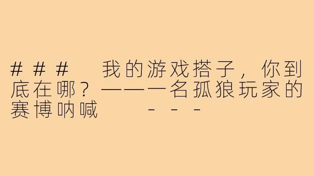 ###
我的游戏搭子，你到底在哪？——一名孤狼玩家的赛博呐喊

---