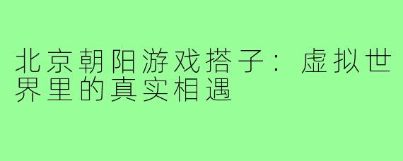 北京朝阳游戏搭子：虚拟世界里的真实相遇