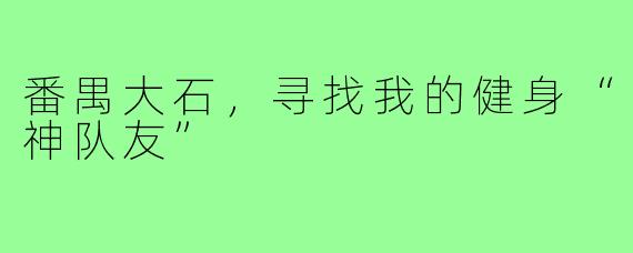 番禺大石,寻找我的健身“神队友”