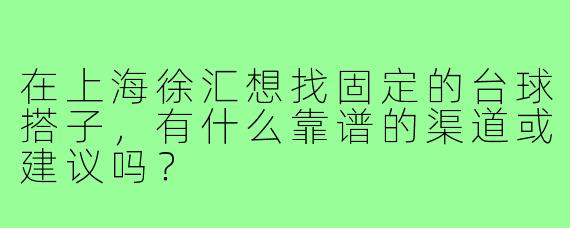 在上海徐汇想找固定的台球搭子，有什么靠谱的渠道或建议吗？