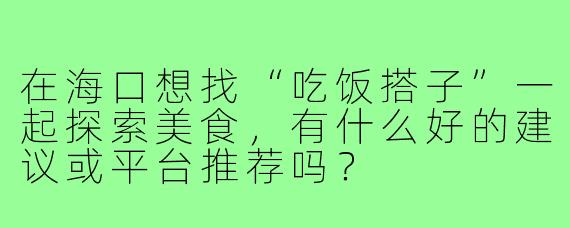 在海口想找“吃饭搭子”一起探索美食,有什么好的建议或平台推荐吗?
