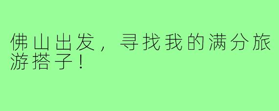 佛山出发,寻找我的满分旅游搭子!