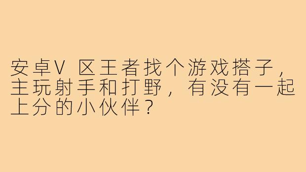 安卓V区王者找个游戏搭子,主玩射手和打野,有没有一起上分的小伙伴?