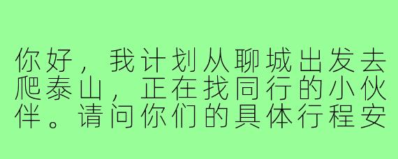 你好,我计划从聊城出发去爬泰山,正在找同行的小伙伴。请问你们的具体行程安排是怎样的?需要准备哪些装备呢?