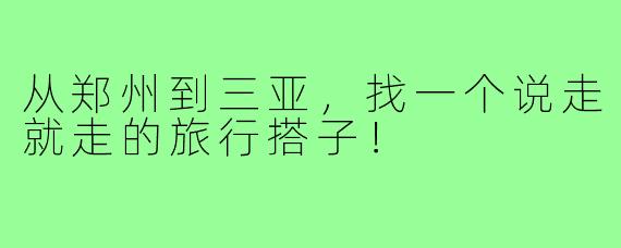从郑州到三亚，找一个说走就走的旅行搭子！
