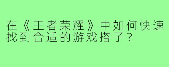 在《王者荣耀》中如何快速找到合适的游戏搭子?