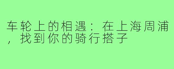 车轮上的相遇：在上海周浦，找到你的骑行搭子