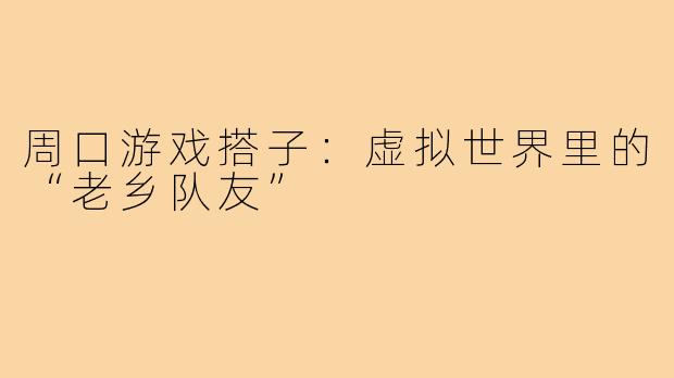 周口游戏搭子:虚拟世界里的“老乡队友”