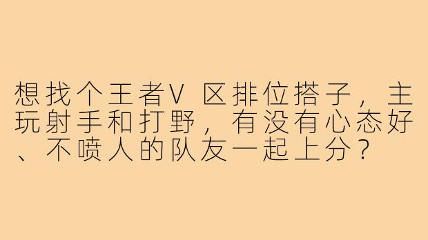 想找个王者V区排位搭子,主玩射手和打野,有没有心态好、不喷人的队友一起上分?