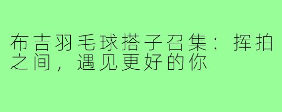 布吉羽毛球搭子召集：挥拍之间，遇见更好的你