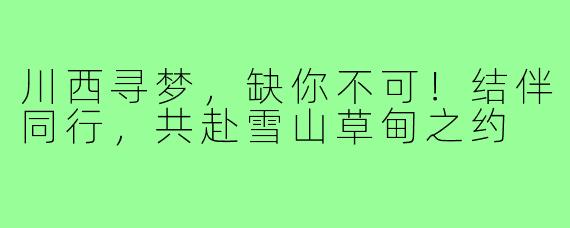 川西寻梦，缺你不可！结伴同行，共赴雪山草甸之约