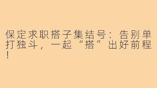 保定求职搭子集结号：告别单打独斗，一起“搭”出好前程！