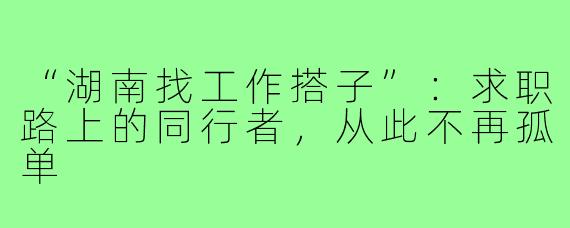 “湖南找工作搭子”：求职路上的同行者，从此不再孤单