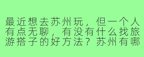 最近想去苏州玩，但一个人有点无聊，有没有什么找旅游搭子的好方法？苏州有哪些适合结伴打卡的地方？