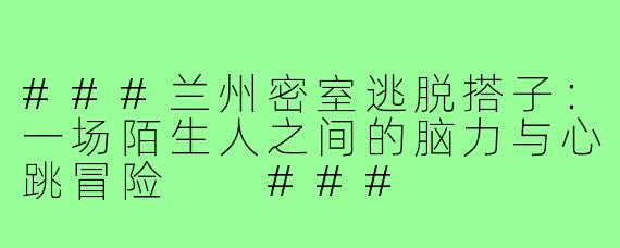 ###兰州密室逃脱搭子：一场陌生人之间的脑力与心跳冒险

###