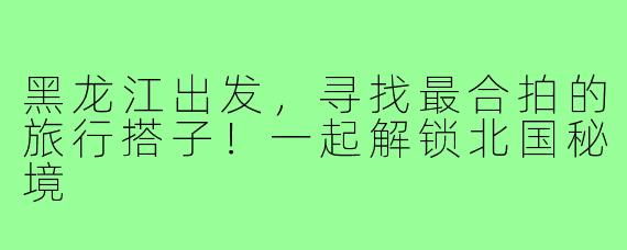 黑龙江出发,寻找最合拍的旅行搭子!一起解锁北国秘境