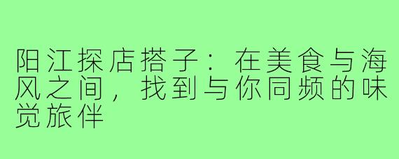 阳江探店搭子：在美食与海风之间，找到与你同频的味觉旅伴