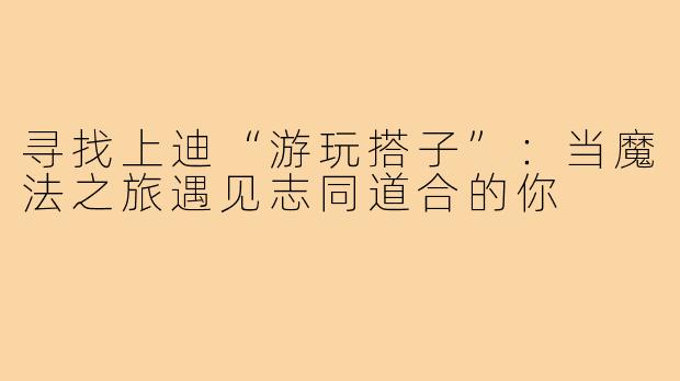 寻找上迪“游玩搭子”:当魔法之旅遇见志同道合的你