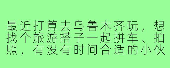 最近打算去乌鲁木齐玩，想找个旅游搭子一起拼车、拍照，有没有时间合适的小伙伴？可以一起商量行程，主要想去天山天池、大巴扎这些地方，男女都可以，最好会拍照哈哈！