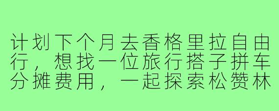 计划下个月去香格里拉自由行，想找一位旅行搭子拼车分摊费用，一起探索松赞林寺、普达措公园等景点。希望对方性格随和，有基本徒步装备，对藏族文化感兴趣。是否有同样时间合适的朋友？行程可商量！