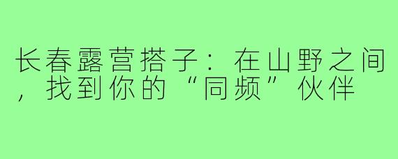 长春露营搭子：在山野之间，找到你的“同频”伙伴