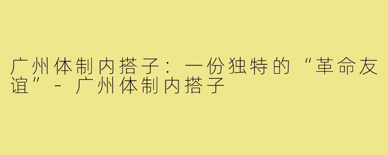 广州体制内搭子：一份独特的“革命友谊”-广州体制内搭子