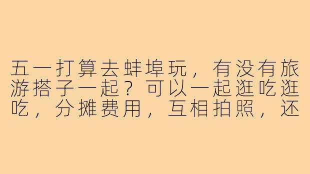 五一打算去蚌埠玩，有没有旅游搭子一起？可以一起逛吃逛吃，分摊费用，互相拍照，还能交个朋友！有本地人或者同去的伙伴吗？