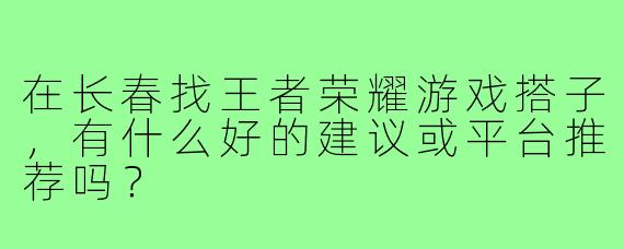 在长春找王者荣耀游戏搭子，有什么好的建议或平台推荐吗？