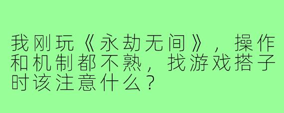 我刚玩《永劫无间》，操作和机制都不熟，找游戏搭子时该注意什么？